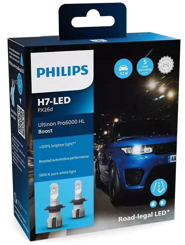 Philips Ultinon Pro6000 Boost H7 LED - ECE godkendt SÆT 2 STK