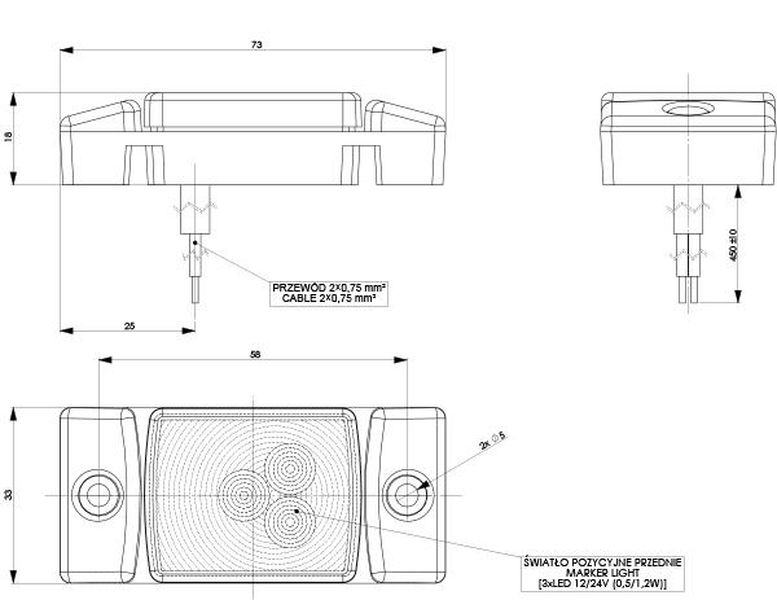 Sidemarkeringslygte LD-140 hvid