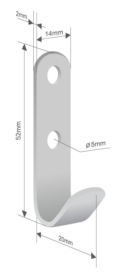 galvaniseret flad krog størrelse: 52x14x20
