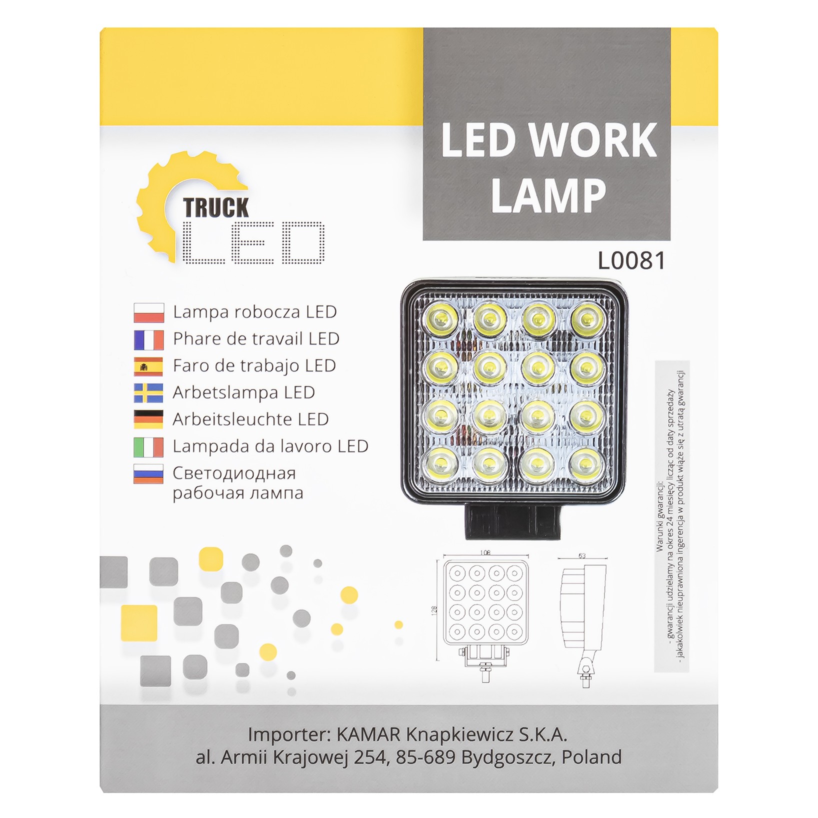 LED-arbejdslys 16x LED firkantet - Billede 9
