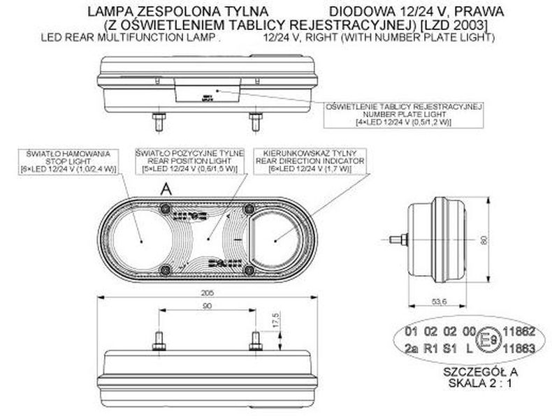 Tail lamp LED right with number plate light   LZD
