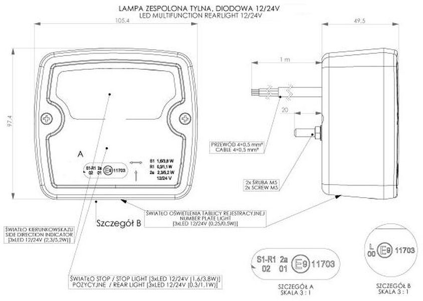 Baglygte LED 12/24 V LZD 2101