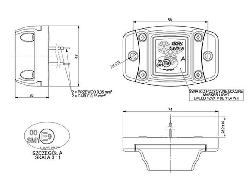 Sidemarkeringslygte LED LD438 rød